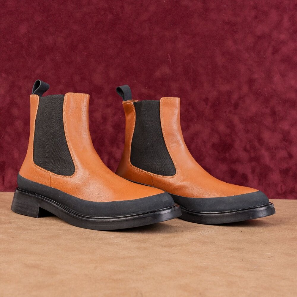 Frame Paris Women Holland Leather Rubber Brown Chelsea Ankle Boots 8US EUR 38.5